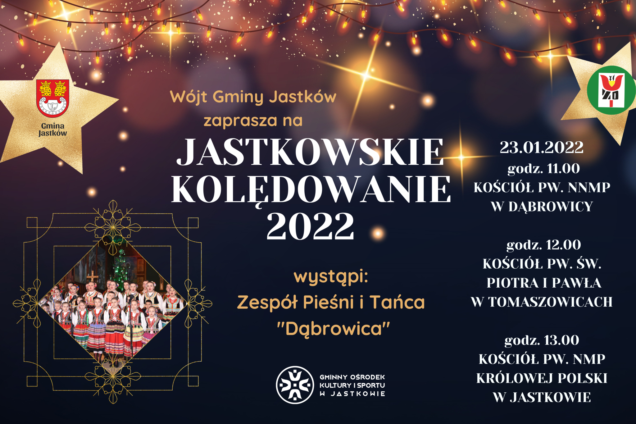 Gminny Ośrodek Kultury i Sportu zaprasza na koncerty z cyklu "Jastkowskie Kolędowanie 2022" 