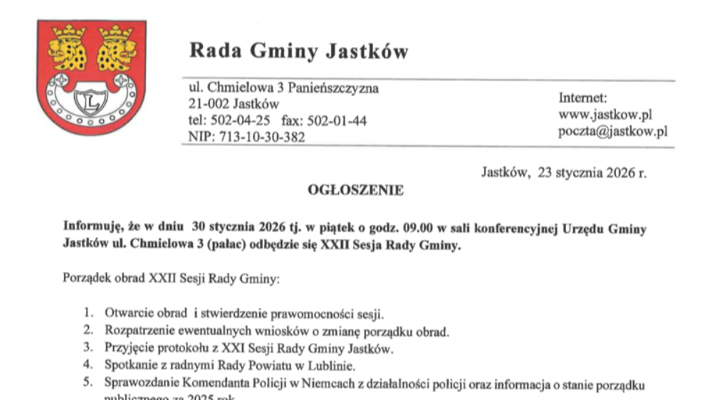 ogłoszenie o sesji rady 